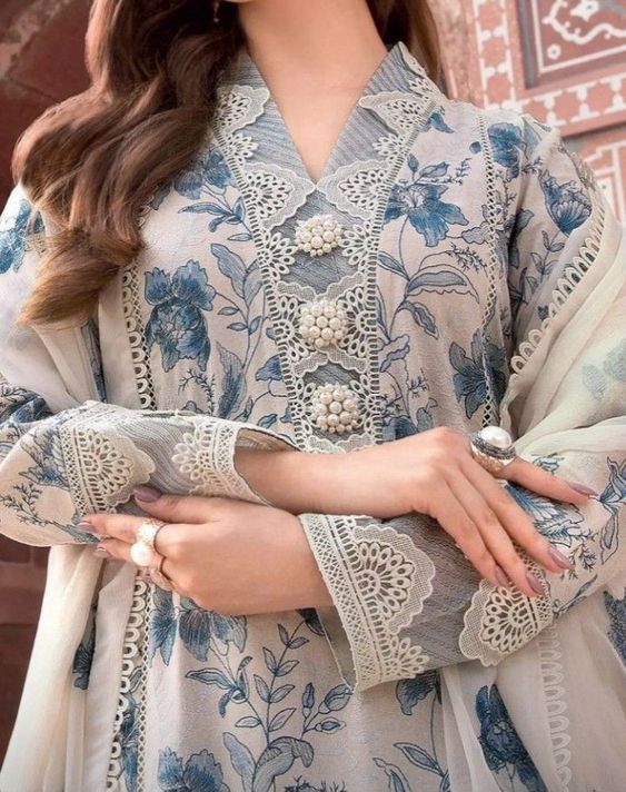 CF729-Bareeze -Embroidered 3pc lawn dress with embroidered chiffon dupatta