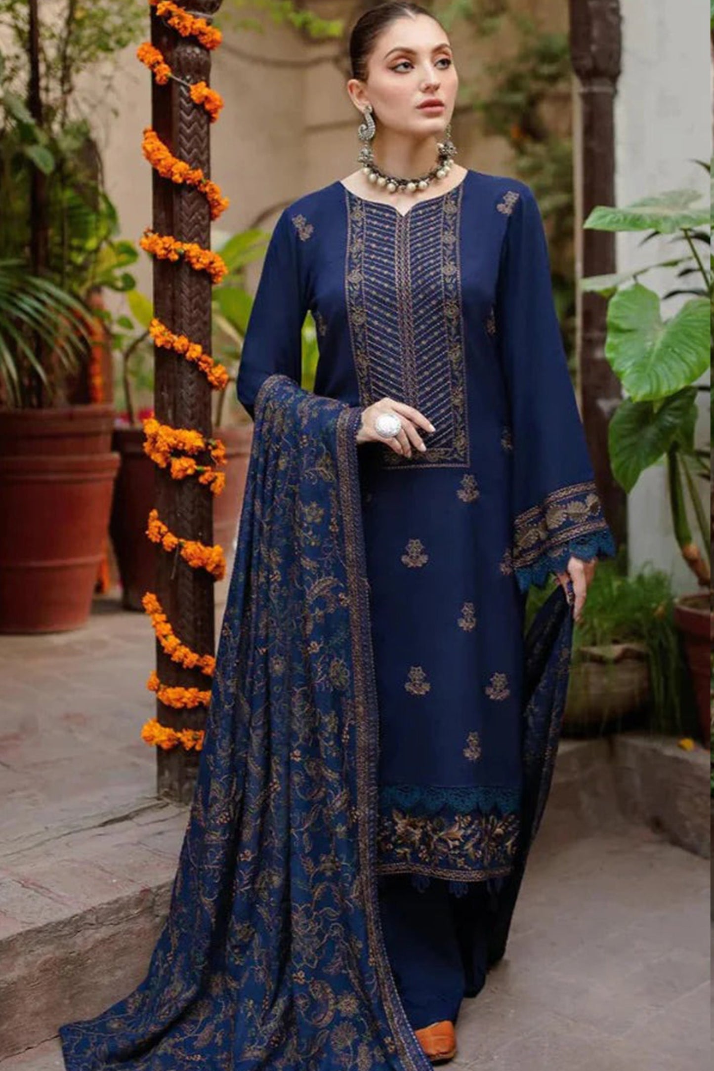 CF609-WINTER 3PC Embroidered Shirt With Heavy Embroidered Dhanak Shawl