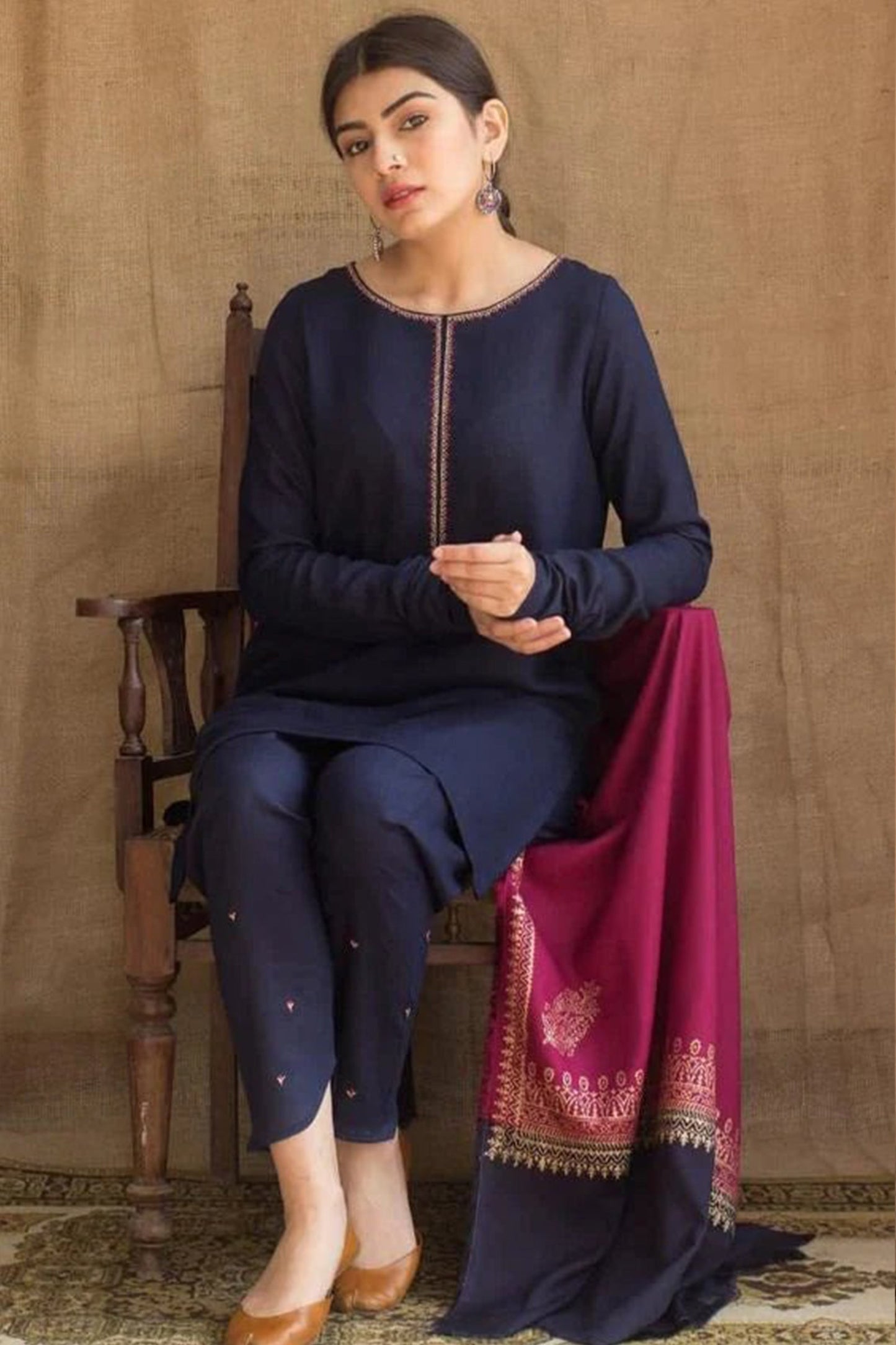 CF405-WINTER 3PC Dhanak suit with  printed Shawll