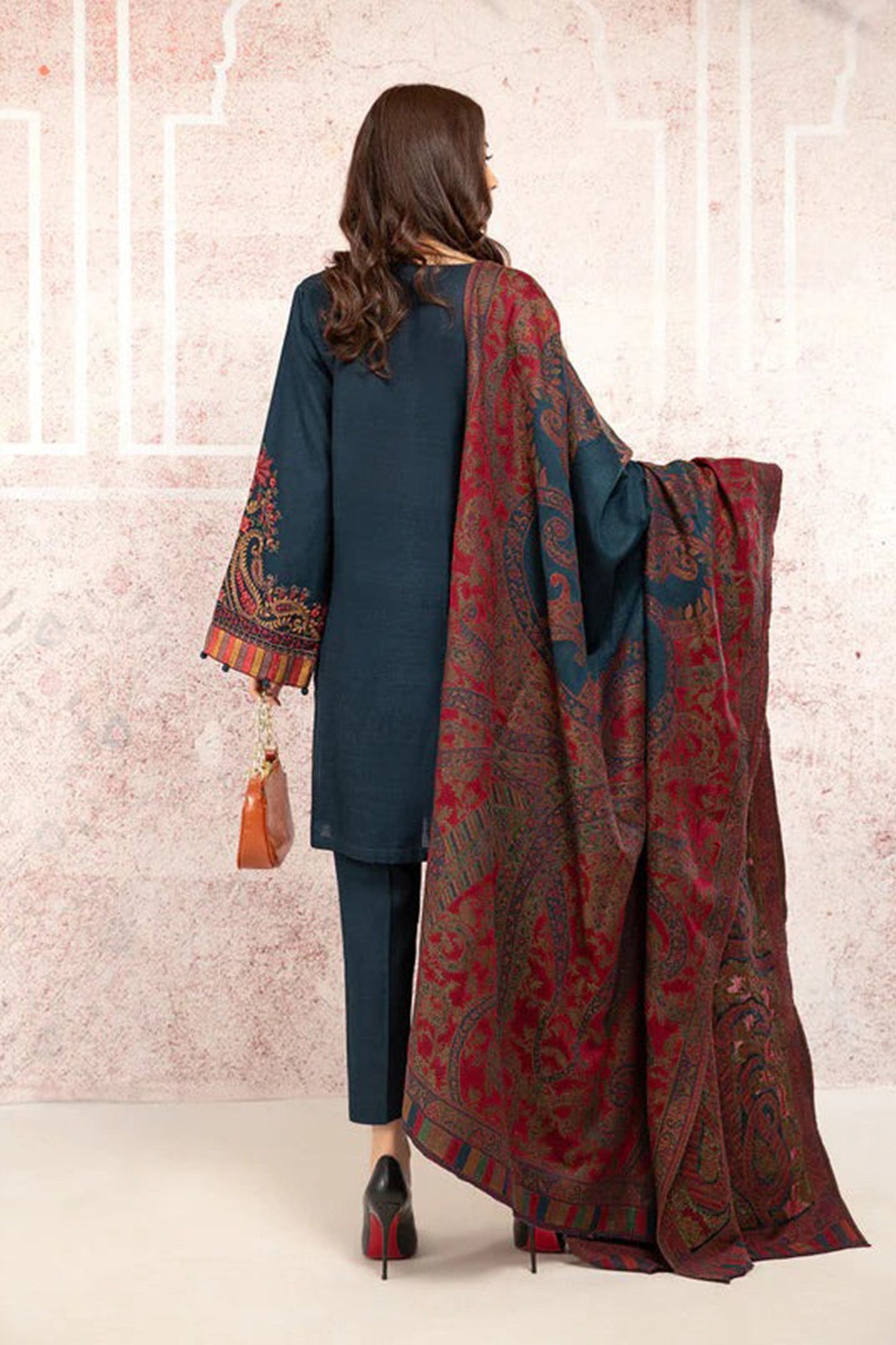 CF582-WINTER 3PC Khaddar Dhanak Embroidered Suit with Printed Wool Shawll