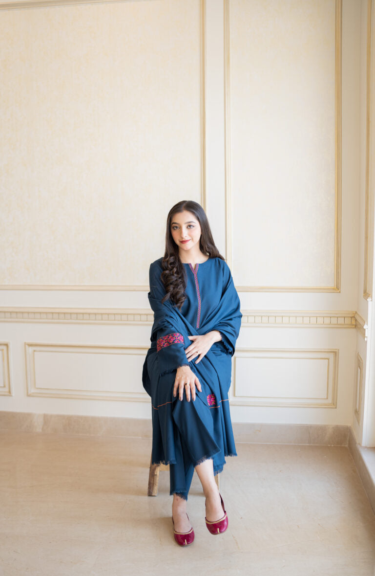 CF615-Asling WINTER 3PC Dhanak suit with Embroidered Shawll