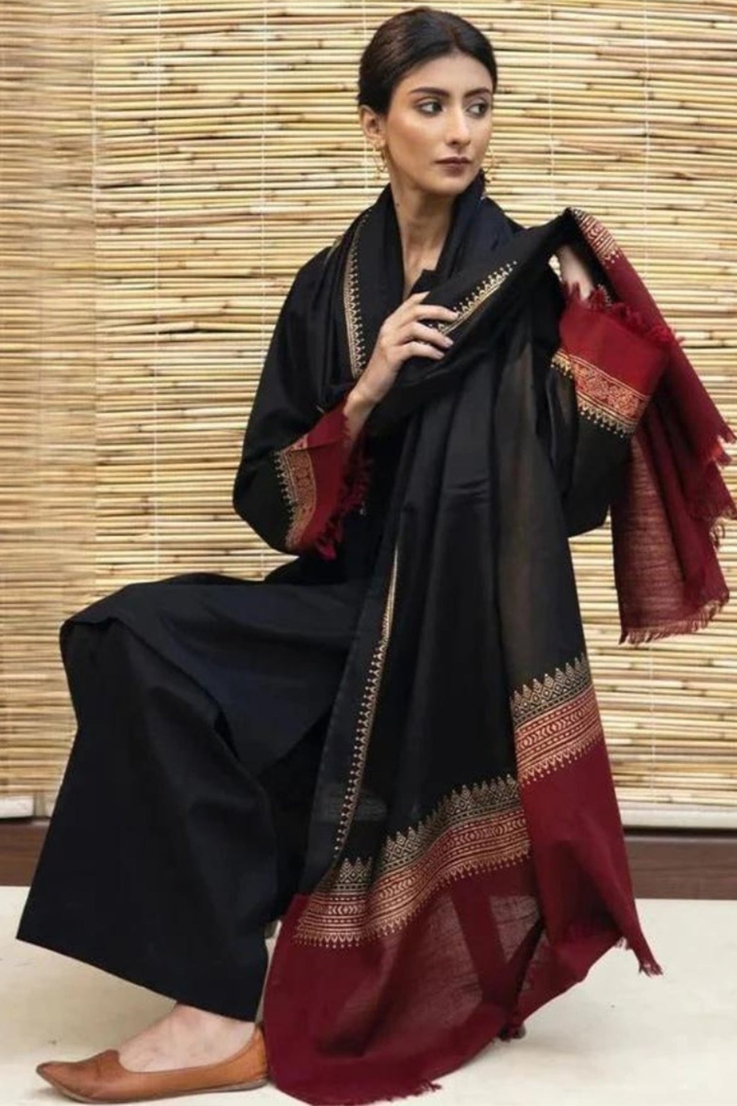 CF555-3PC Winter Dhanak suit with Embroidered Shawll