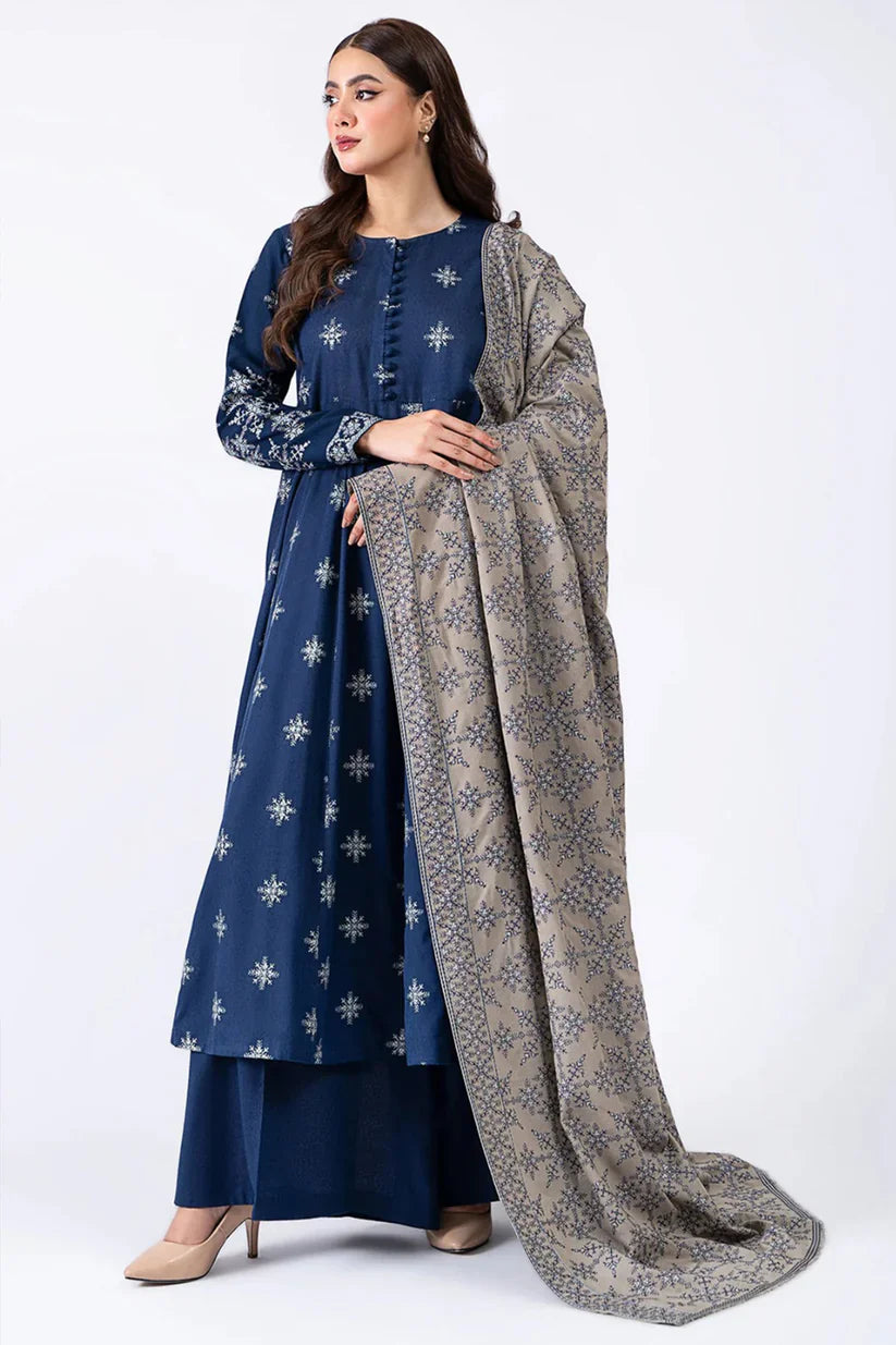 CF778-WINTER 3-Pc Embroidered Dhanak Suit with Heavy Embroidered Dhanak Shawll