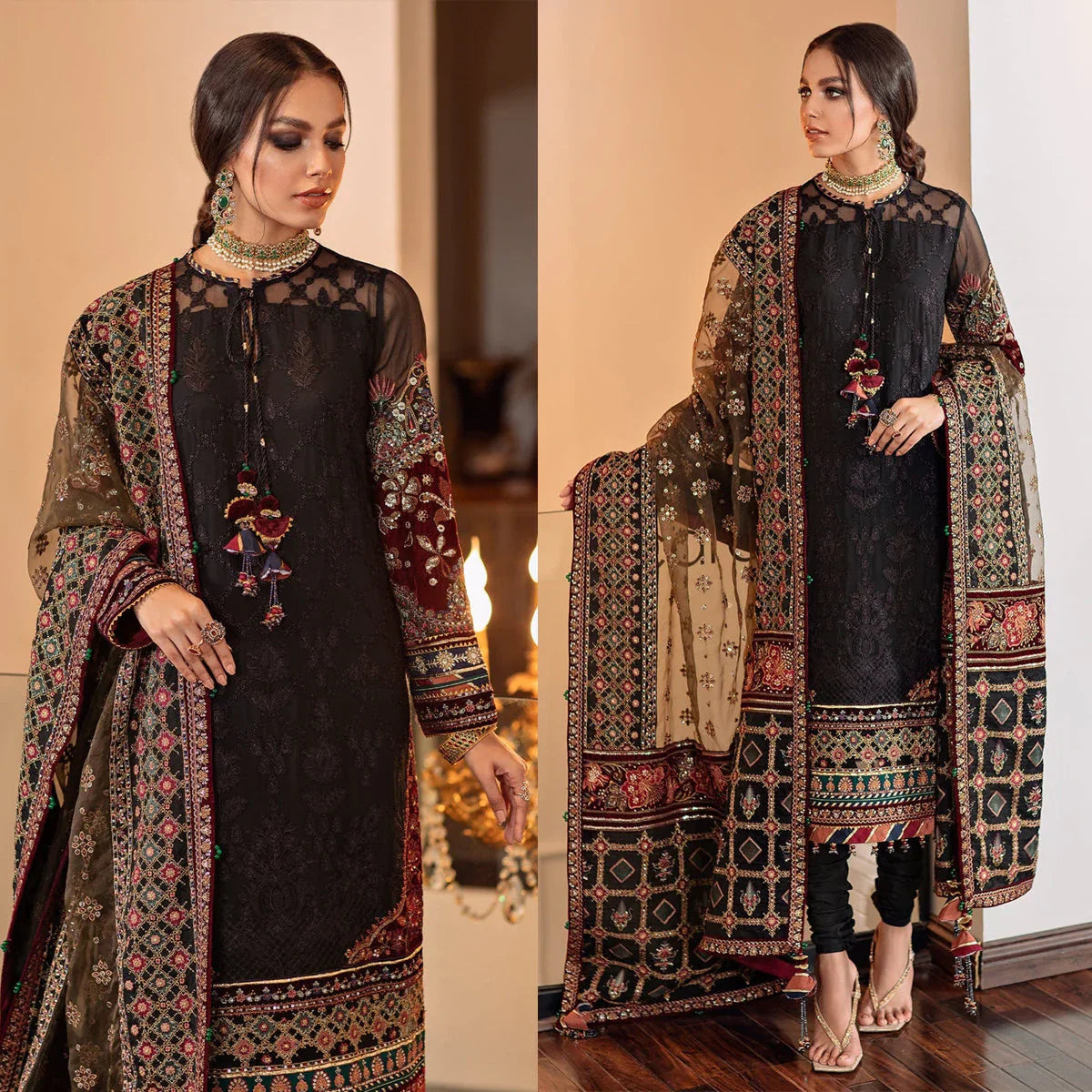 Nureh CF133-3 Piece Unstitched Heavy Embroidered Lawn Suit With Heavy Embroidered Organza Dupatta