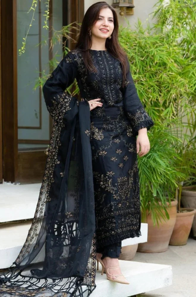 NISA  CF005- 3PC Lawn Embroidered Shirt With Chiffon Embroidered Dupatta