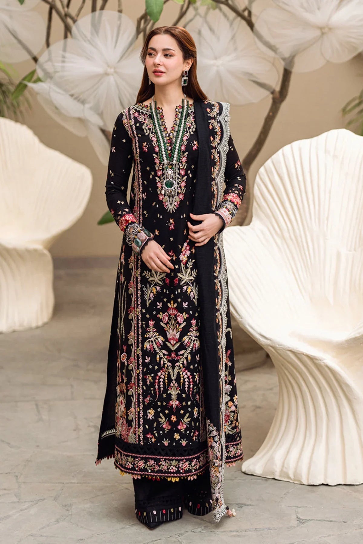 Qalamkar  CF1033 - - 3PC Lawn Embroidered Shirt with Embroidered Slub Net Dupatta