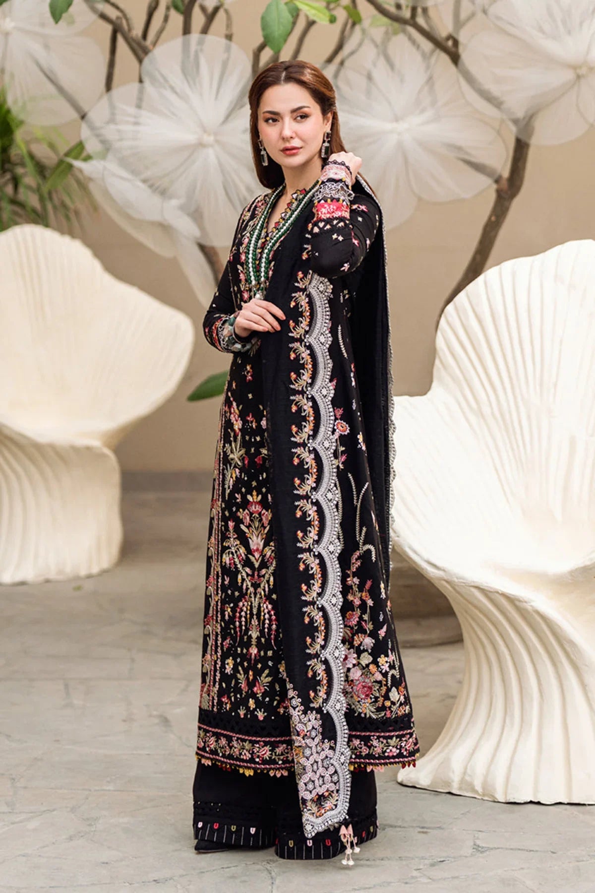 Qalamkar  CF1033 - - 3PC Lawn Embroidered Shirt with Embroidered Slub Net Dupatta