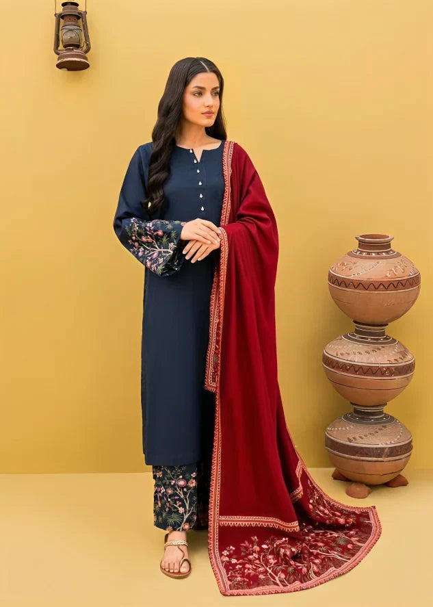 CF918-WINTER 3-Pc Embroidered Dhanak Suit with Heavy Embroidered Dhanak Shawll