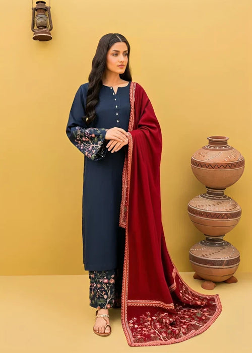 CF918-WINTER 3-Pc Embroidered Dhanak Suit with Heavy Embroidered Dhanak Shawll