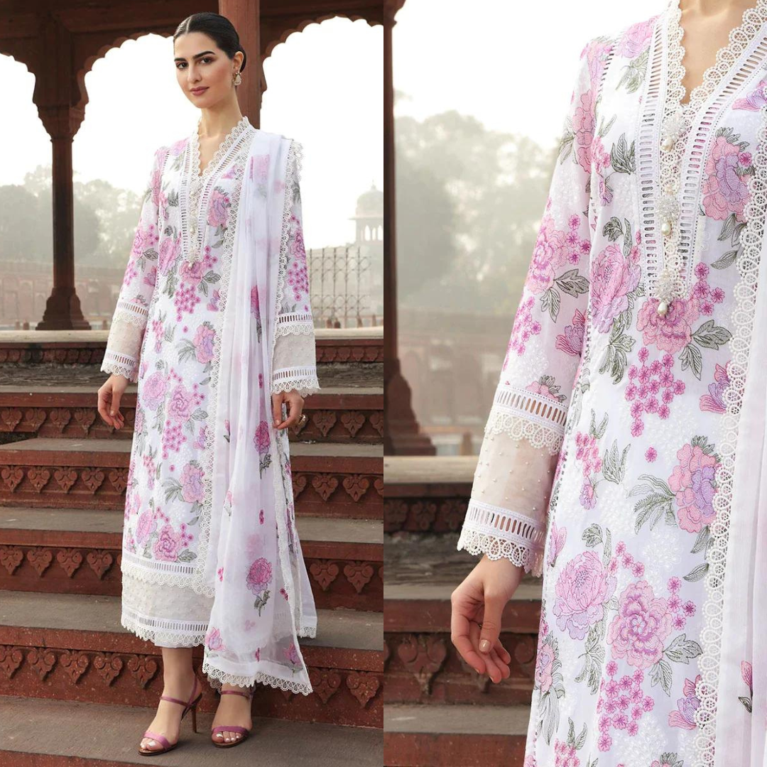 Bareeze  CF019- Embroided 3pc lawn dress with embroidered chiffon dupatta
