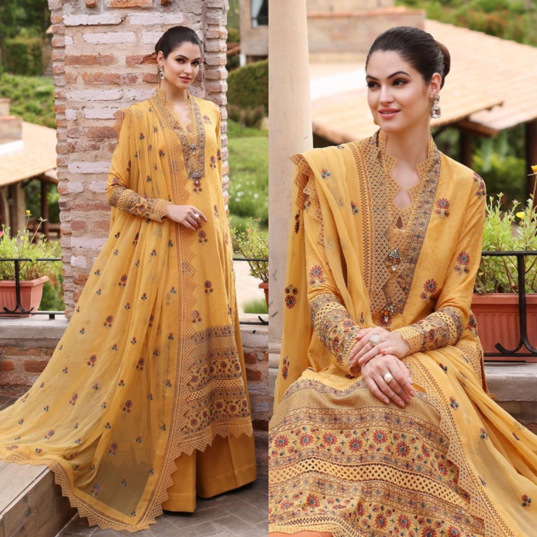 CF289-BAREEZE-EMBROIDERED 3PC LAWN DRESS WITH EMBROIDERED CHIFFON DUPATTA