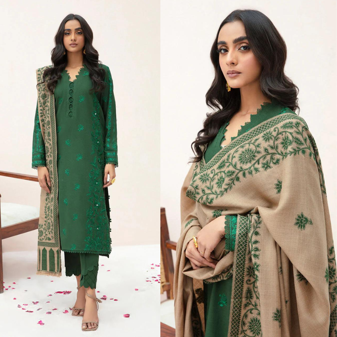 CF553-3PC Winter Dhanak Embroidered suit with Printed Shawll