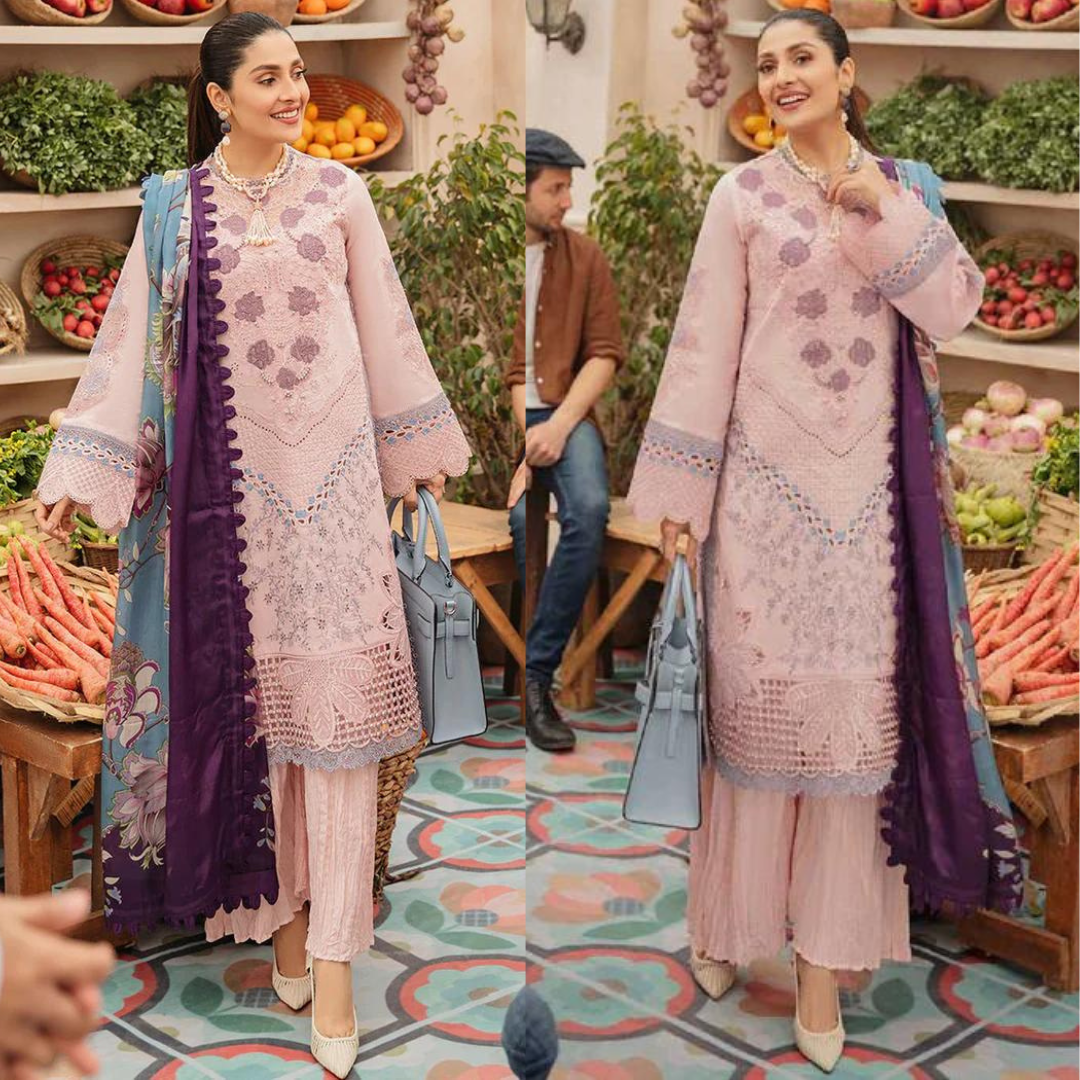 CF714-SUMMER MUSHQ 3PC EMBROIDERED LAWN SUIT WITH PRINTED SILK DUPATTACF729
