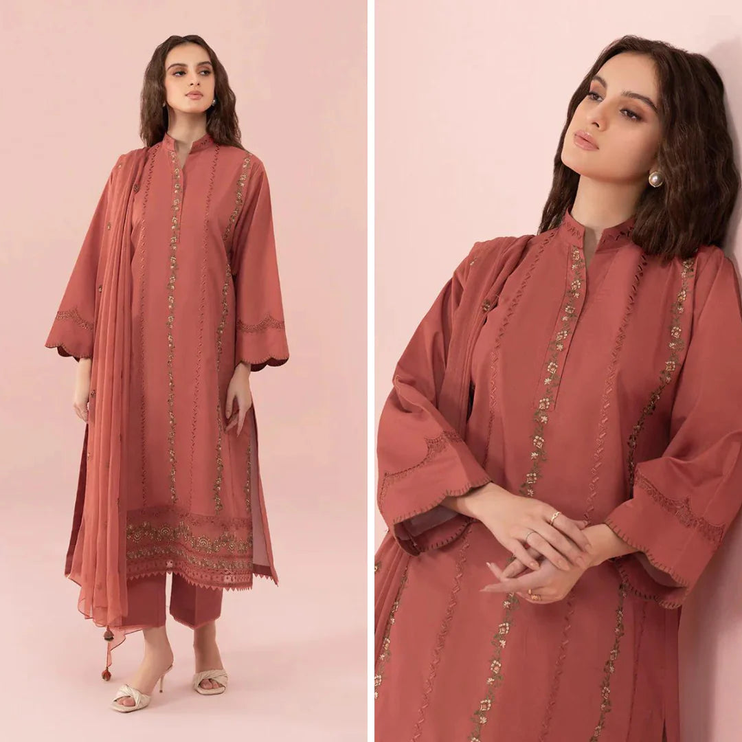 Saphire CF731-SUMMER 3PC Lawn Embroidered Shirt With Chiffon Embroidered Dupatta