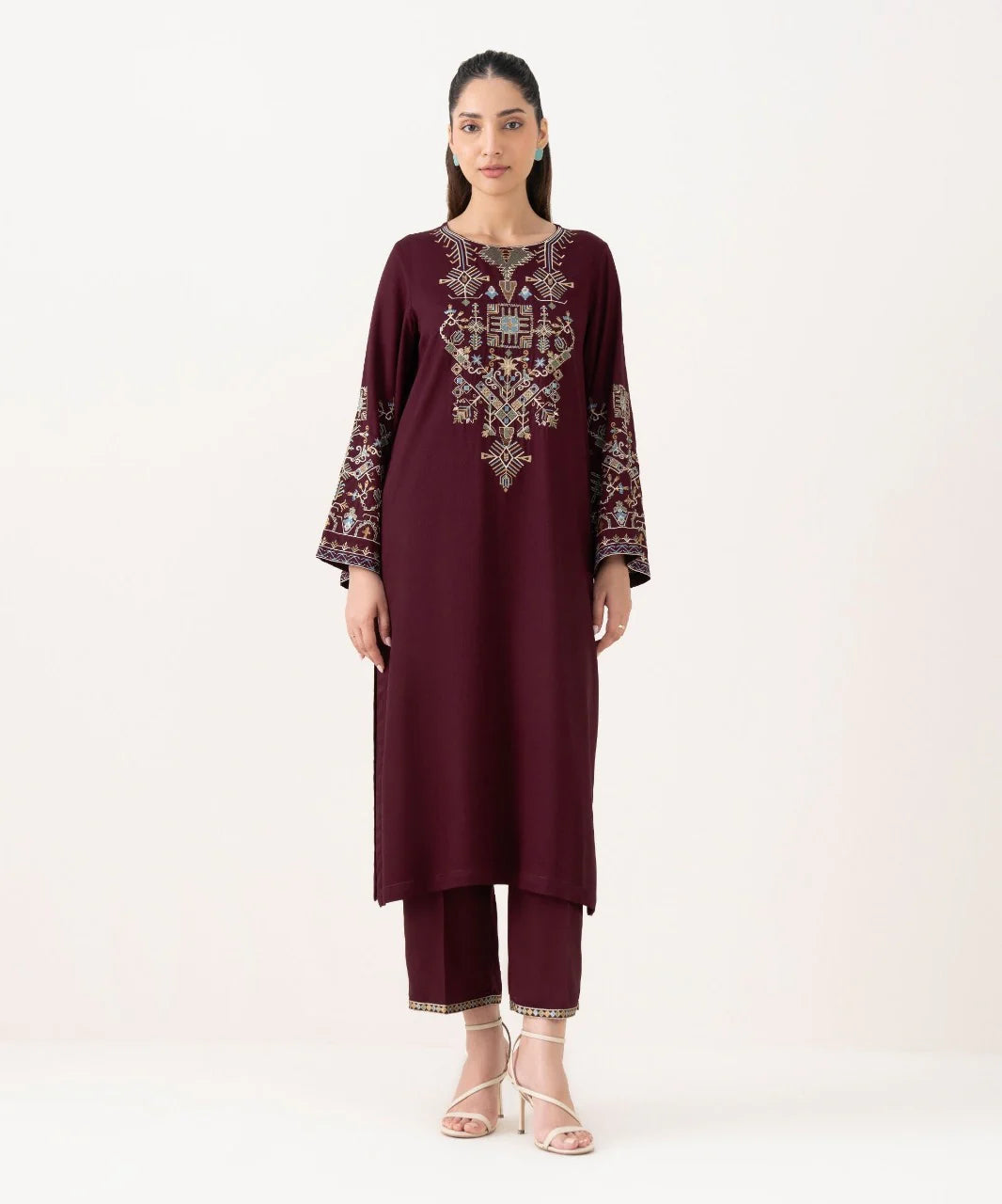 CF1241 UNSTITCHED WINTER BATIK-3PC DHANAK EMBROIDERED SHIRT WITH SHAWL & TROUSER-