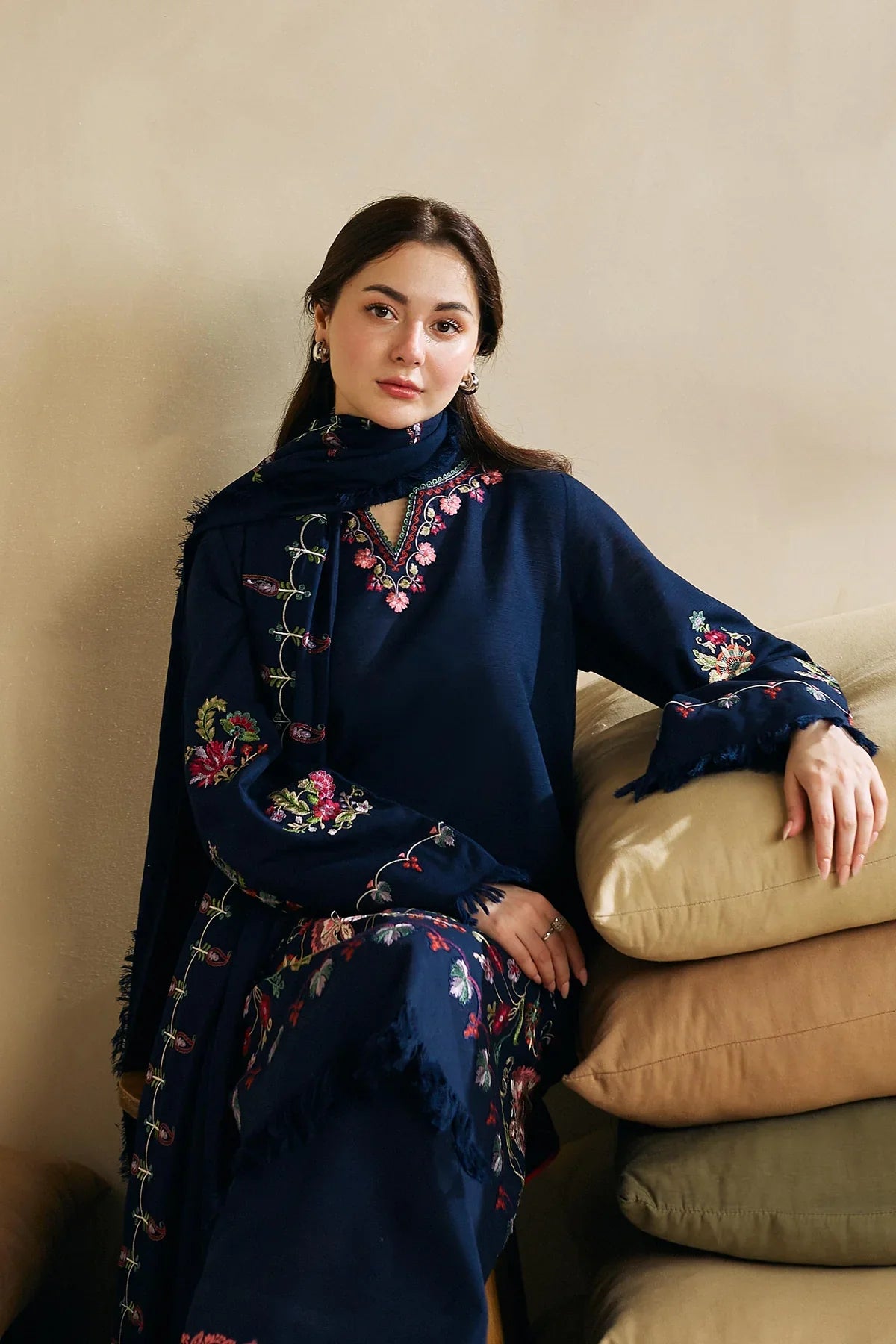 CF601-WINTER 3-Pc Embroidered Dhanak Suit with Heavy Embroidered Dhanak Shawll