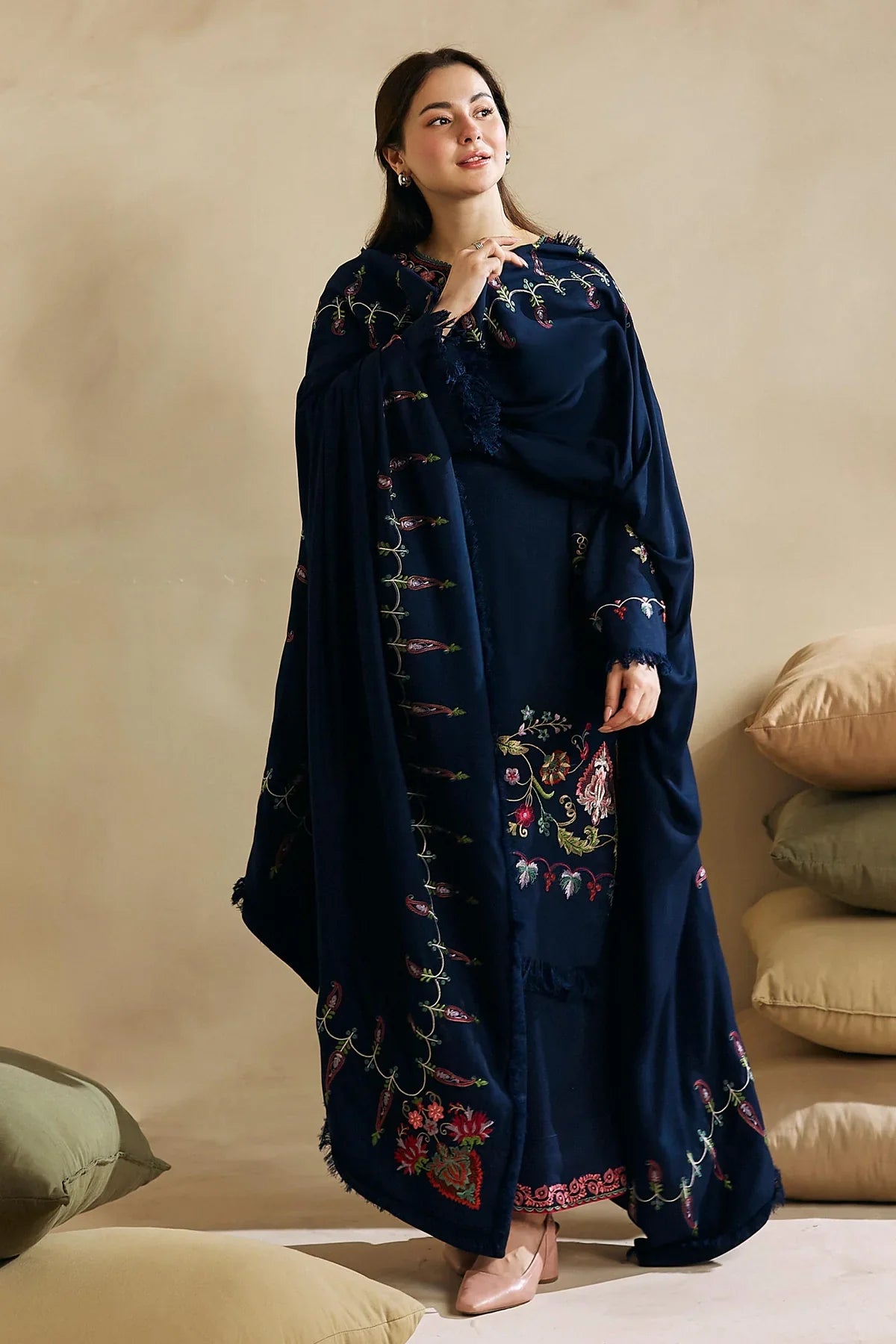 CF601-WINTER 3-Pc Embroidered Dhanak Suit with Heavy Embroidered Dhanak Shawll