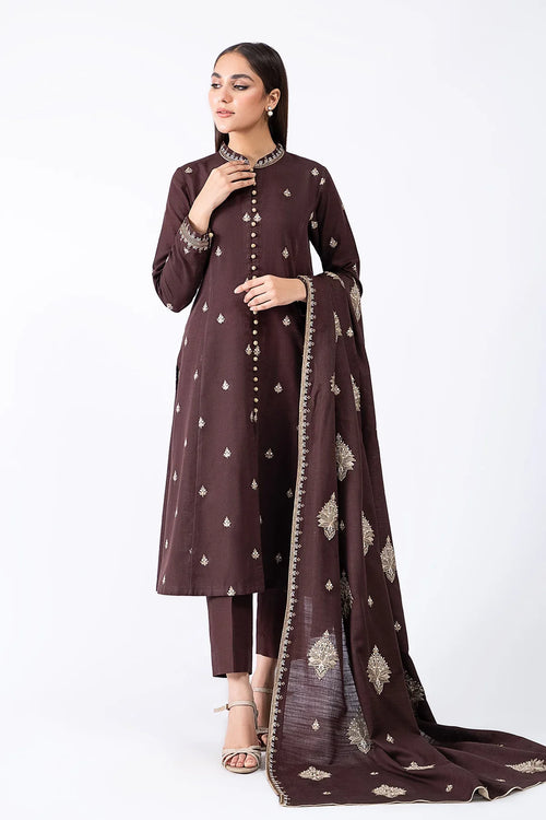 CF604-Winter 3-Pc Embroidered Dhanak Suit with Heavy Embroidered Dhanak Shawll