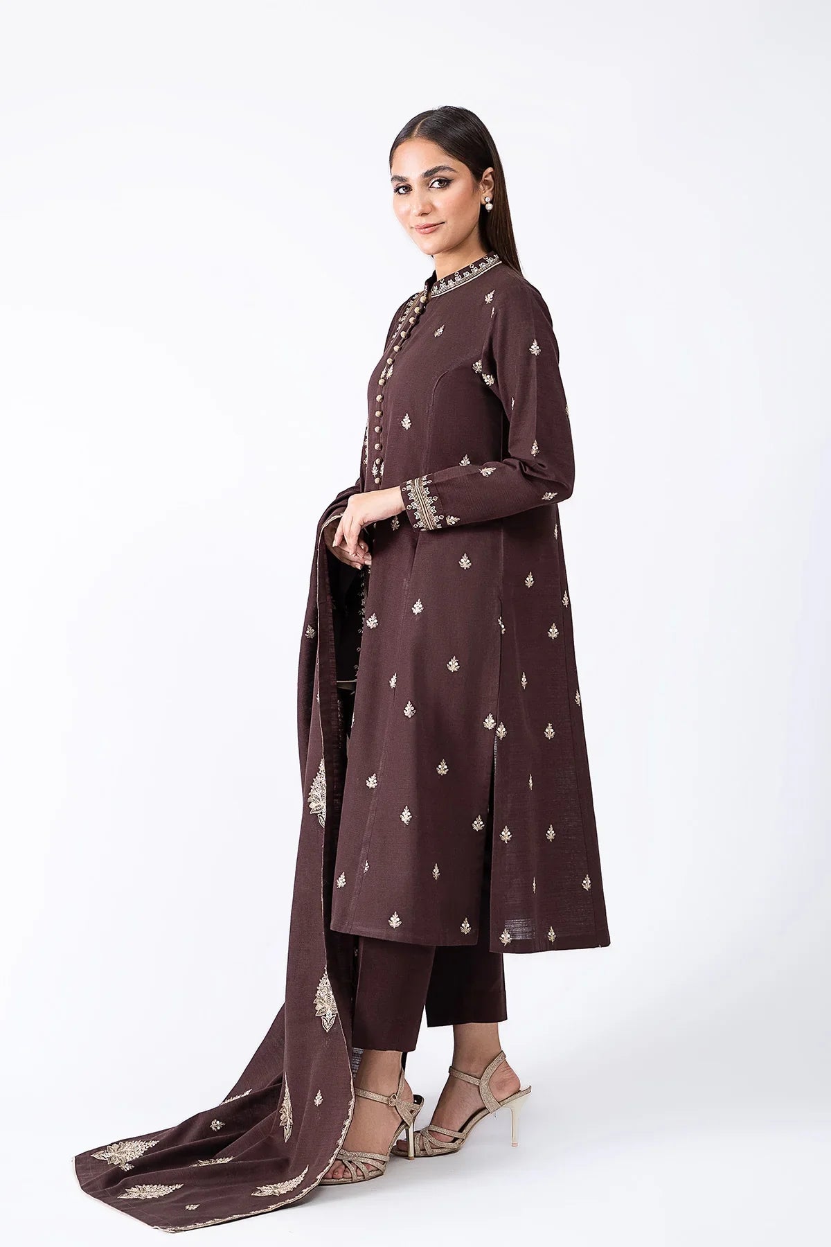 CF604-Winter 3-Pc Embroidered Dhanak Suit with Heavy Embroidered Dhanak Shawll