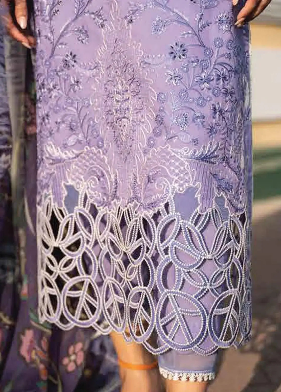 CF132-3 Piece Unstitched Heavy Embroidered Lawn Suit With Digital Printed Silk Dupatta